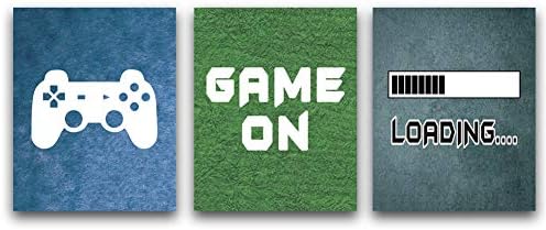 KAIRNE Video Game Themed Art Print Funny Gaming Poster, GAME ON Quote Posters, Game Wall Art,Game Console Picture,Set Of 3 (8X10) Canvas Gamer Wall Art Artwork For Boys Or Gaming Lovers Room Decor