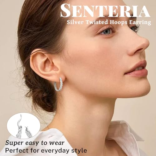 Senteria Silver Twisted Hoops Earring for Women Hypoallergenic Sterling Silver Post Hoop Earrings with AAA+ Cubic Zirconia 14K Gold Plated Hoop Earrings for Women 30/40/50MM2