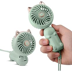 Ventilador Portátil de Mano, Mini Ventilador USB con Batería Recargable y 3 Velocidades, Lindo Ventilador Eléctrico Personal Pequeño Para Niñas/Mujeres/Niños Viajes al aire libre Plegable