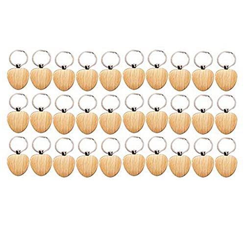 OUHUAN 30 PièCes Porte-CléS en Bois Vierge en Forme de Coeur Bricolage Porte-CléS en Bois Porte-CléS Bricolage Cadeau Cover