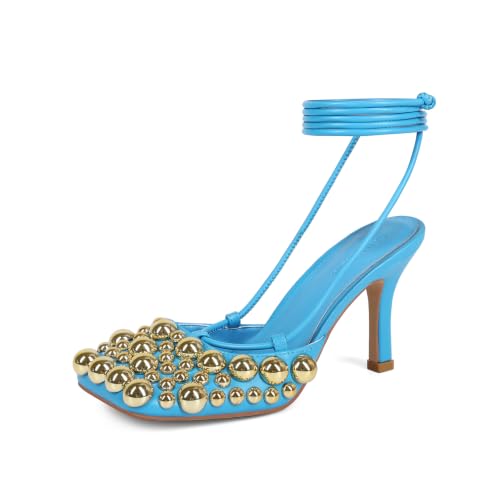 Image of Saint Leia Women's 4IN High Heel Sandals Nude Stiletto Pumps with Gold Silver Pearls Heels for Weddings Parties and Evening Wear