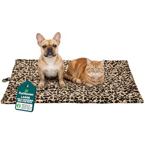 Furhaven ThermaNAP Self Warming Cat Mat & Dog Bed for Crates with Self-Warming Technology for Cozy Rest, Fully Machine Washable, Large, Quilted Faux Fur, Brown Leopard