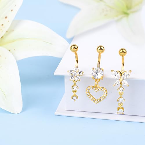 LEE&RO Belly Button Rings Dangle Belly Rings Navel Rings 14G Surgical Steel Belly Rings Belly Piercing4