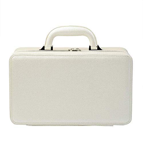 Oirlv White Leather Jewelry Suitcase for Women Three Layer Jewelry Organizer Display Storage Case Holder for Rings Earrings Necklace Pendant Vintage Gift