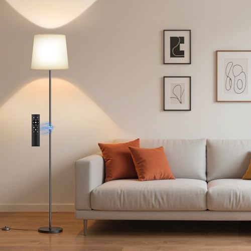 SIBRILLE LED Leselampe Stehlampe, 9W Stehlampe mit Fernbedienung&Fußschalter, 3000K-6000K Deckenfluter LED Stehleuchte für Wohnzimmer Schlafzimmer Büro, Höhe 159cm, Weißer Feiner Leinen-Lampenschirm