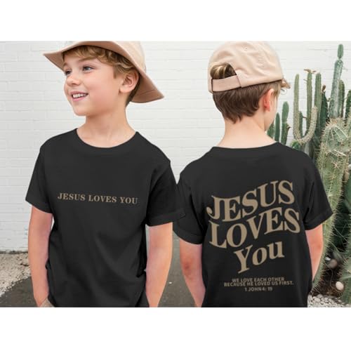 Jesus Loves You Christian Shirt for Boys Bible Verse Letter Printed T Shirts Faith Religious Cotton Short Sleeve Top3