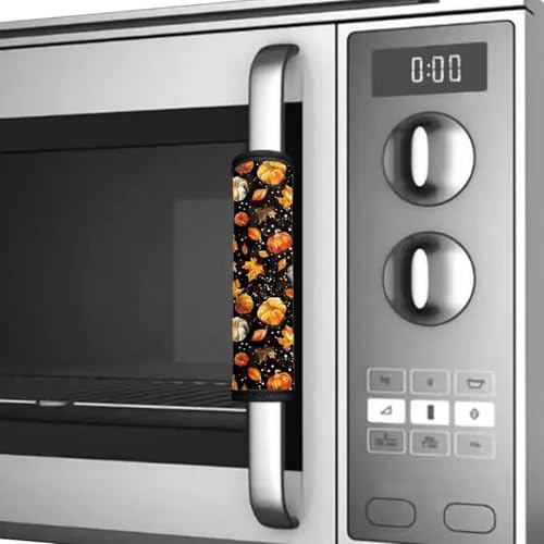 Image of Dreaweet Pumpkin Maple Leaf Fridge Handle Covers Set of 4 Fall Kitchen Decor Washable Non Slip Appliance Handle Covers for Refrigerator Oven Microwave Dishwashers
