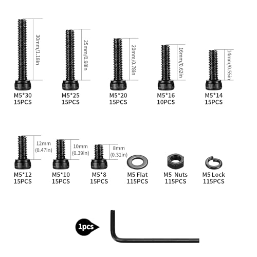 460 STK M5 Zylinderschrauben Muttern Set, Innensechskant Schrauben, Sechskantschrauben Mit Muttern Unterlegscheiben, Fahrrad Schrauben, Maschinenschrauben Sortiment, Gewindeschrauben
