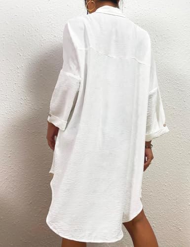 Bsubseach Modern Swimsuit Coverups for Women Button Down Beach Shirt Dress Tops Resort Wear White M - Image 4