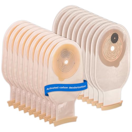 20 PCS Colostomy Bags, One Piece Drainable Pouches for Ileostomy Stoma Care, Filtered Ostomy Bag Cut-to-Fit, Ostomy Supplies, Non-irritating, One Piece Thickened Hydrocolloid, with Exhaust Sticker