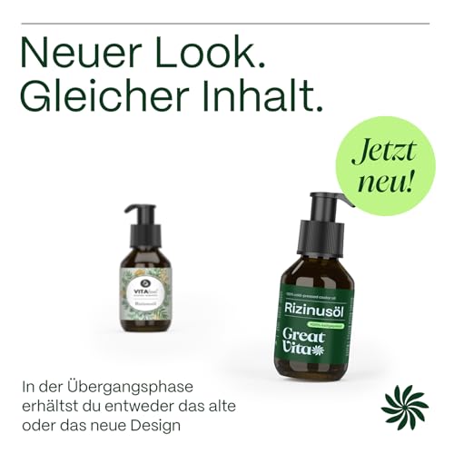 VitaFeel Rizinusöl 100 ml - 100% reines kaltgepresstes Öl, nativ Ph. Eur., Wimpern Serum, Haaröl, natürliche Haarpflege