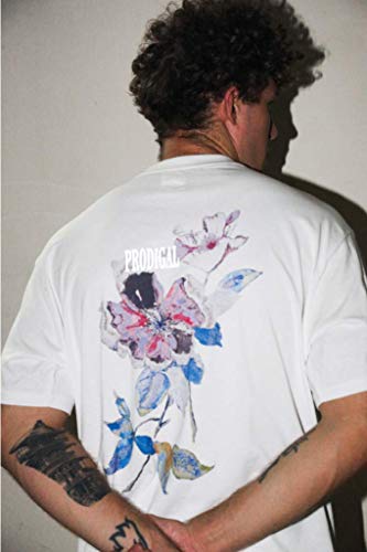 T-shirt Big Decayed Flower blanc en coton premium doux taille S