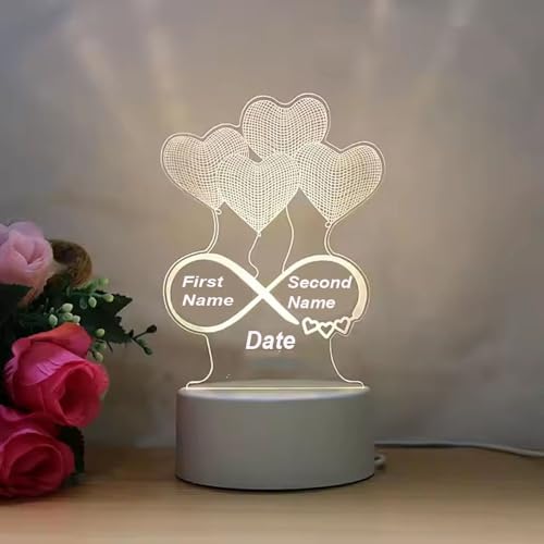 Image of Customized 3D Lamp for Couples - Personalized LED Night Light with Names, Unique Gift for Husband Wife, Custom Romantic Decor for Birthday, Wedding, or Valentine (Heart Shape Lamp)