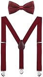 WDSKY Boys' Suspenders and Bow Tie Set Adjustable with Heart Clips 30 Inches Maroon