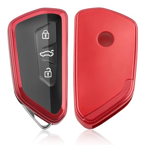 GFWGTS【4 Couleurs】 Coque de clé pour V-olkswagen – Convient pour VW T7 Multivan (2022-2026), Golf 8 & Leon 4 | Étui de clé de voiture premium – pour clé de voiture VW. (Rouge)