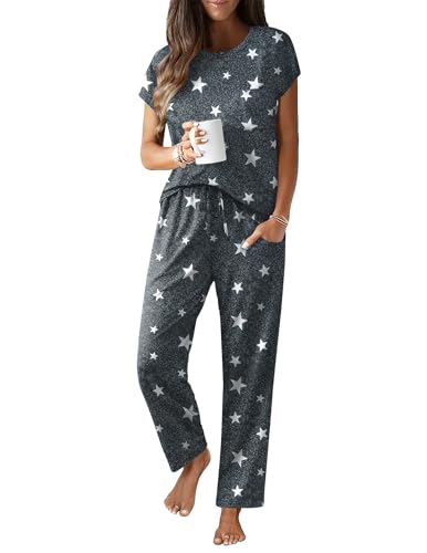 Image of Ekouaer Womens Pajama Sets Cap Sleeve Sleepwear Tops and Long Pants Comfy Pjs 2 Piece Lounge Set with Pockets S-XXL