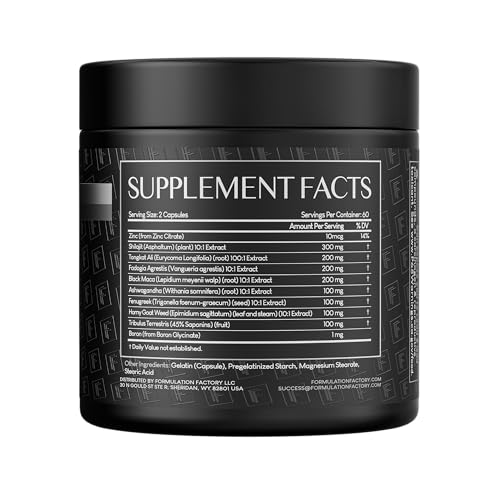 Image of Formulation Factory Self Obsessed 10-in-1 Natural Testosterone Booster for Men, Testosterone Supplement for Men with Shilajit, Tongkat Ali, Fadogia Agrestis, 120 Capsules, 2 Month Supply
