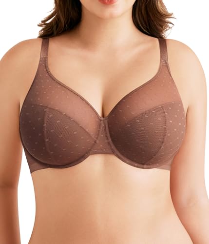 Minimizer Bras for Women Full Coverage Plus Size Bras with Underwire Support for Large Breasts, 36D, Brown