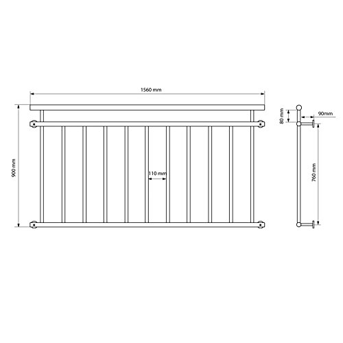 ECD Germany Barandilla de Balcón Estilo Francés 156x90 cm con 11 Barras Transversales de Acero Inoxidable Plateado Brillante Diseño Moderno y Resistente, Baranda de Terraza para Puerta o Ventana