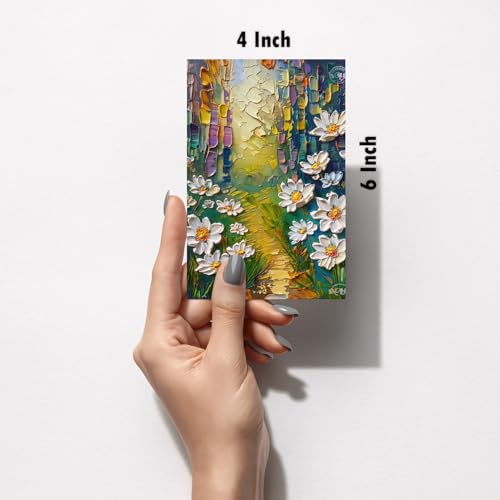 Image of SiddArtify Palette Knife Floral - Daisies Butterflies & Cherry Blossoms - Set of 2-4x6 Inch - Board (Pack of 6) - Sticker (Pack of 6) Wall Room Decoration art Poster Prints