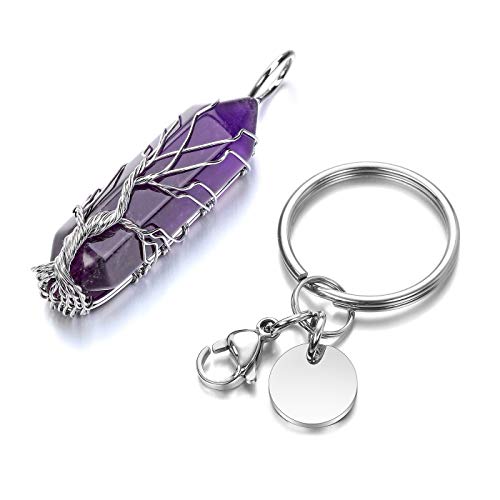 Manifo Tree Of Life Wire Wrapped Crystals Keyring Healing Amethyst Stones Hexagonal Crystal Gemstone Points Pendant Keychain #TOP3