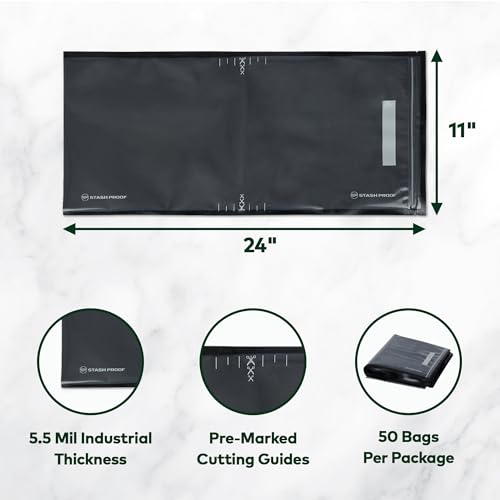 Image of Resealable Vacuum Seal Zipper Bags 11 inch x 24 inch (50 Count) 5.5 Mil (Black & Clear) Precut BPA Free Heavy-Duty Commercial Grade Reclosable Bag, Sous Vide, Meal Prep, Freezer Storage & Food Preservation