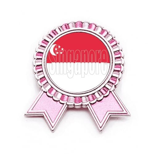 Broche drapeau de Singapour en métal rose taille M pour personnaliser une tenue terne