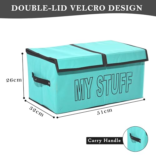 Image of Kuber Industries Pack of 12 Foldable Storage Organiser | (Large) Storage Box with Double Lid | Cloth Organizer for Wardrobe | Cupboard Drawer Organizer | My Stuff | Reliance Green