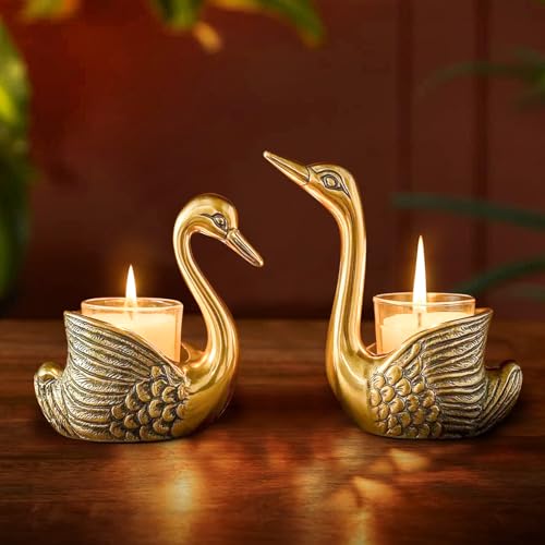 Image of TIED RIBBONS Pack of 2 Swans Tea Light Candle Holder (Aluminium) | Decorative Candle Stand for Home Decor, Living Room & Gifting | Decoration Item for Home, Gifts for Friends and Family