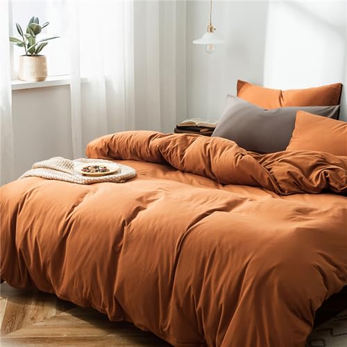 2pcs Caramel Duvet Cover Twin Set Burnt Orange Microfiber Solid Bedding by YASMENG - Used condition - Image 3