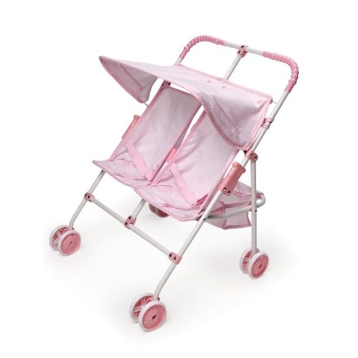 Badger Basket Folding Double Doll Umbrella Stroller - Pink Gingham (fits American Girl Dolls)