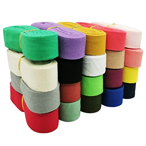 Nonmol Cotton Twill Tape Herringbone Tape 4/5 Inch Wide 100 Yard Soft Cotton Webbing Roll 20 Colors Mixed For Sewing Binding Gift Wrapping Diy Craft Making (4/5 Inch (2Cm) , Mixed Colors) #TOP3
