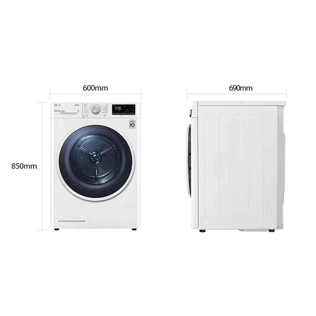 LG RH80V9AVHN Sèche-linge - Pose libre, 8 kg, Chargement frontal, DUAL Inverter, Pompe à chaleur, Wi-Fi avec SmartThinQ, Eco Hybrid, Allergy Care, Blanc, Classe A+++ (interface italienne)