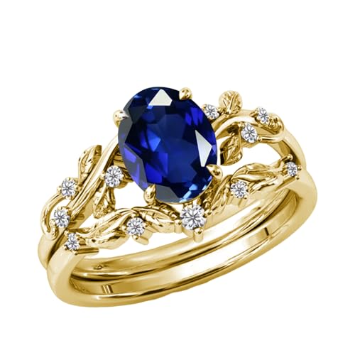 10K 14K 18K Solid Gold 2 Carat Oval Cut Gemstone Engagement Ring Set for Women Inspired Leaf Birthstone Ring with Moissanite Vintage Bridal Wedding Rings Set Anniversary Christmas Gift Size 4-152