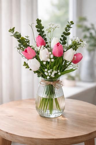 Image of Divyakosh Artificial Flowers for Home Decoration, Flora for Decor | Artificial Flowers for Vase (VASE NOT Included) Home Decor Items for Living Room, Ready-to-FitArtificial Tulip Flower Bunch |