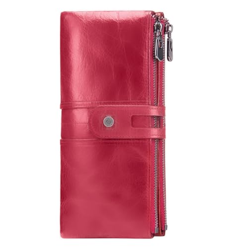 Genuine Leather Wallet for Women | Handcrafted RFID-Blocking Clutch with Zipper | Stylish Card Holder for Everyday Use (W15-Red)