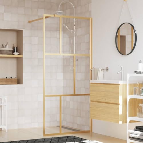 Mampara puerta de ducha de cristal templado ESG Brokky con perfil dorado lujo 2