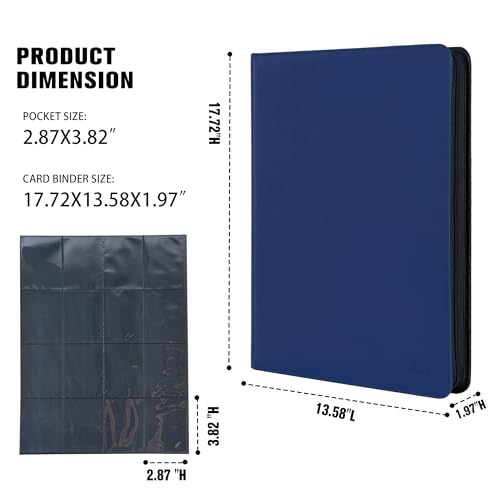 Image of Card Binder 16 Pocket,Trading Card Binder Holds up to 1408 Cards with 44 Sleeves,Zipper Card Holder Album Compatible with TCG Card /Game Cards /Sports Card-Blue
