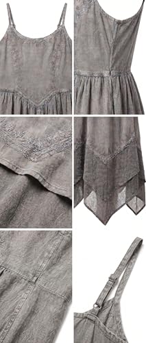 Image of Sakkas Rayon Embroidered Stonewashed Adjustable Spaghetti Straps Long Dress