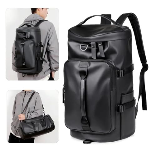 SCRUBY Gym Travel Backpack Versatile Faux Leather Bag for Men & Women Casual Outdoor Sports Shoulder Bags Fitness Weekender Duffel(Black)2