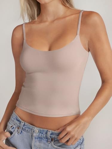 Image of PINKMSTYLE Women's Basic Double Lined Scoop Neck Tank Tops Adjustable Cami Tank Summer Sleeveless Tops