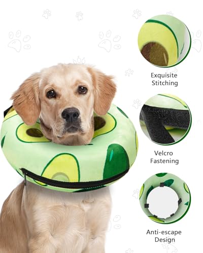 Image of MIDOG Inflatable Dog Cone Alternative for After Surgery - Soft Protective Donut Collar Prevents Licking, Comfortable Recovery E-Collar Alternative for Small Medium Large Dogs (Avocado,L)