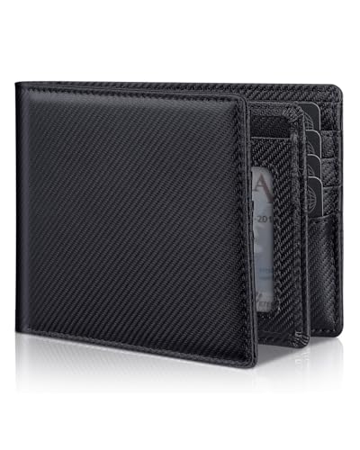 Carteira masculina de couro genu&iacute;no com bloqueio de RFID com 14 compartimentos para cart&atilde;o, janela...