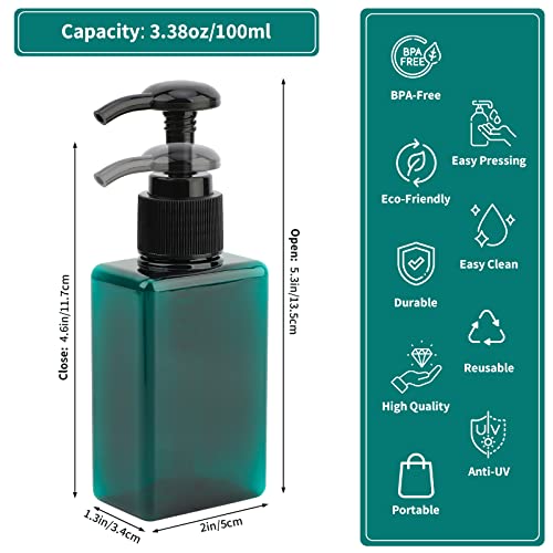 Image of Segbeauty Set of 4 Square Pump Bottles, 3.4oz 100ml Mini Plastic Hand Soap Dispenser with Labels, Refillable Press Bathroom Shower Bottles Empty Lotion Soap Dispenser Travel Containers Cosmetic Cans