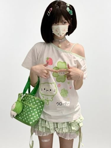 Y2K Harajuku Cartoon Print T-Shirts Gothic Women Cutecore Shirt Fashion Off Shoulder T Shirt Kawaii Sweet Girls Tees Tops4