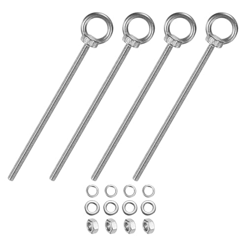 M METERXITY 4-Sets Stainless Eyebolt M6x148mm Shoulder Lifting Eye Bolt with Nuts Washers Male Screw Thread Ring Shoulder Eye Bolts Length 5.83 Inch for Suspending/Fastening