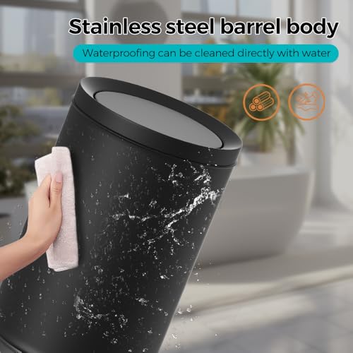 Image of 2.3 /9L Gallon Metal Trash Can with Lid,Black,Light Luxury,Elegant Garbage Can,Bathroom Waste Basket,for Living Room,Home,Bedroom,Office,Bank,Under Desk(9L-Black)