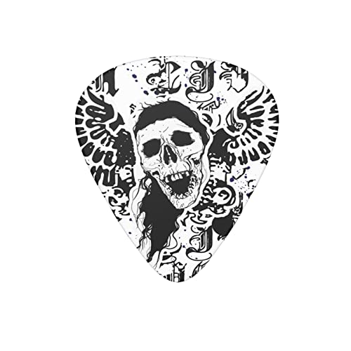 Lot de 12 médiators de guitare avec tête de mort abstraite noir pour guitare électrique, basse acoustique, cadeau avec boîte - Les Beatles, Paul McCartney, John Lennon, RIngo Starr, George Harrison Lot de 12 médiators de guitare avec tête de mort abstraite noir pour guitare électrique, basse acoustique, cadeau avec boîte