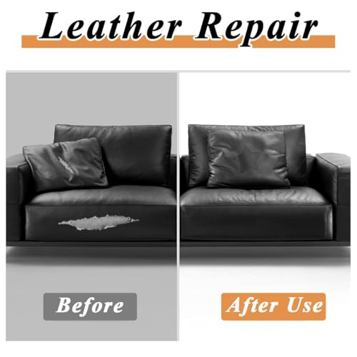Image of Self-Adhesive Genuine Leather Repair Patch 12 inchx24 inch Inch Durable Leather Sheet for Sofa, Couch, Furniture, Car Seats, and Jackets Waterproof DIY Upholstery Repair Tape (Black)