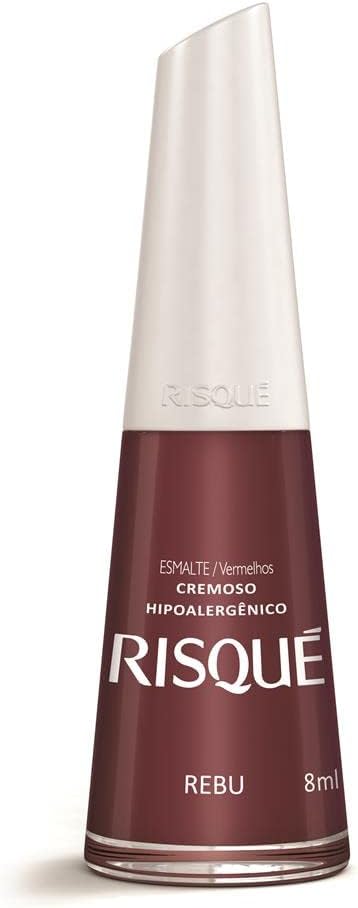 Nail Polish Risque Dark Red | Esmalte de Unhas | Fast Dry, Hypoallergenic, Long-Lasting, Extra Sparkle, Made in Brazil | Rebu, 0.3 oz, 8ml